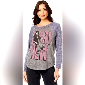 Lucky Brand - Joan Jett Graphic Burn Out Gray Long Sleeve Band  Top Size Small